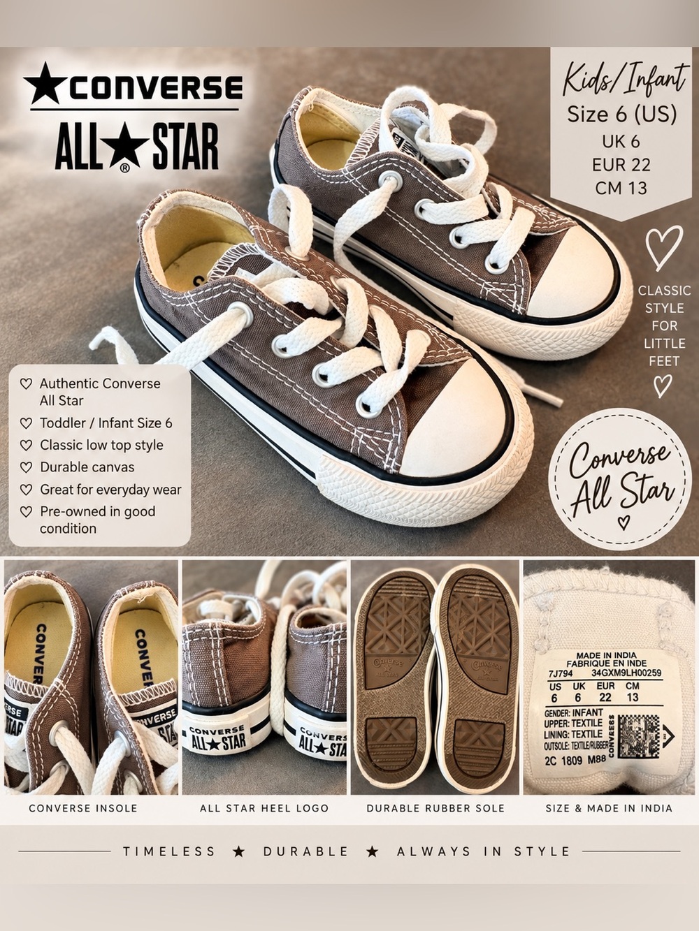 Converse Kids Brown & White Low Top Sneakers